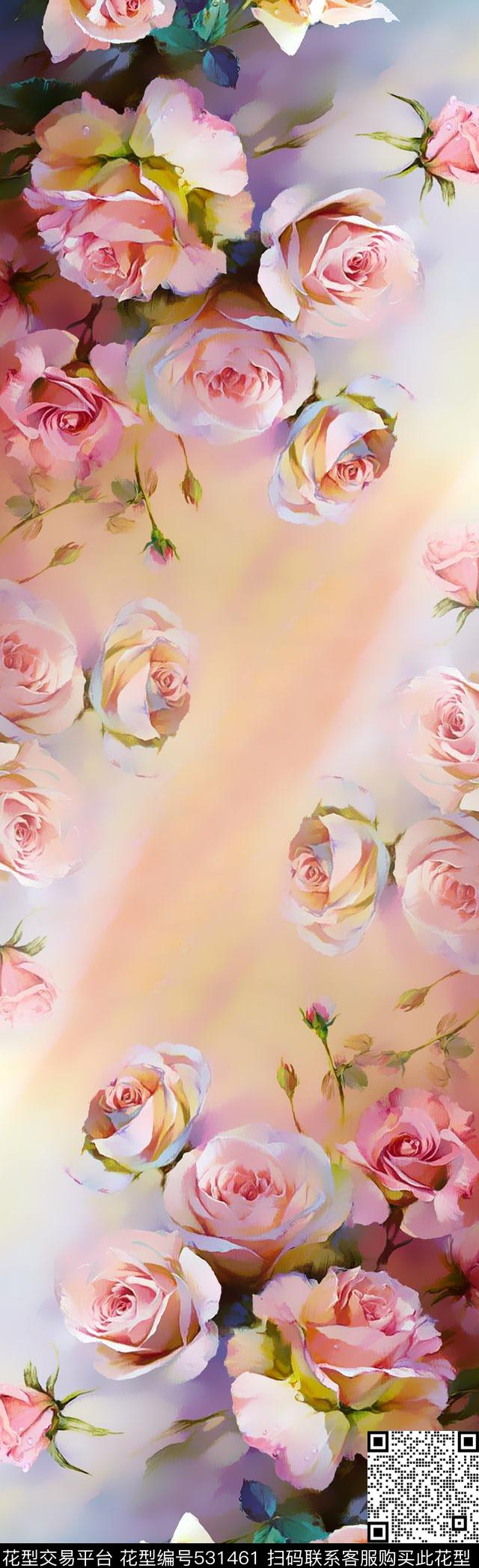 手绘水彩牡丹数码印花华亿平台下载（图片编号: 531461） - 瓦栏（Walan）