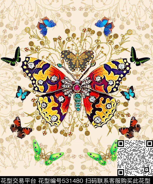 数码珠宝蝴蝶真实蝴蝶数码印花华亿平台下载（图片编号: 531480） - 瓦栏（Walan）