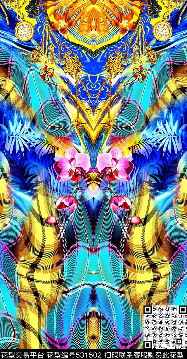 时尚几何格子定位数码印花华亿平台下载（图片编号: 531502） - 瓦栏（Walan）