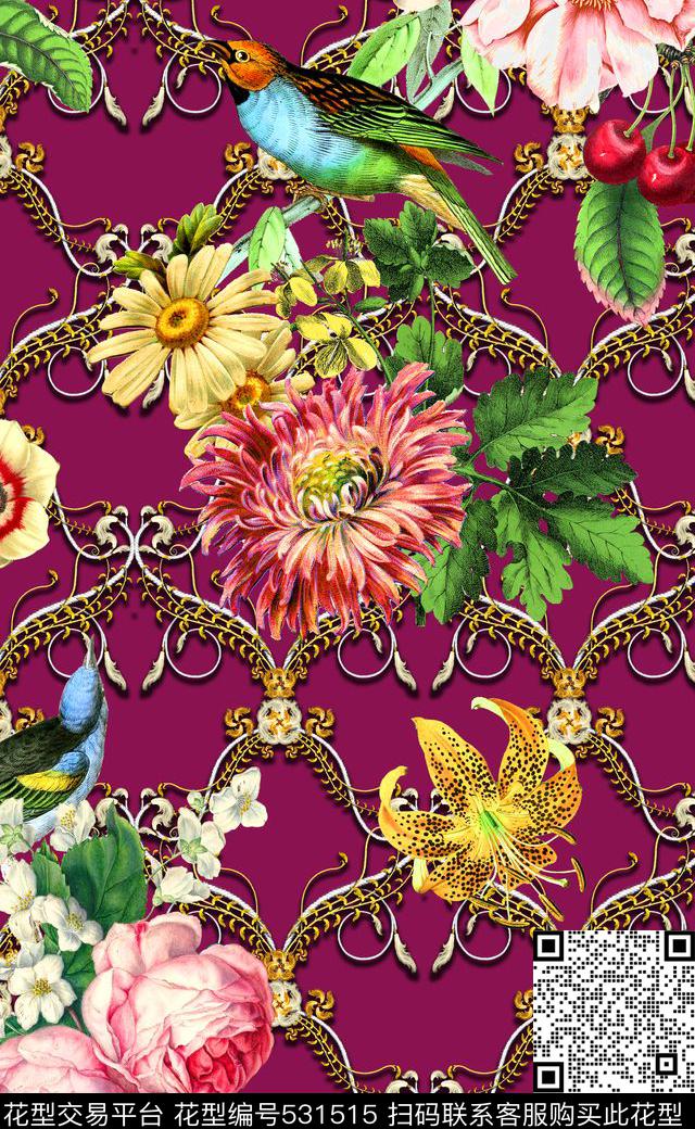 时尚绳索花卉数码印花华亿平台下载（图片编号: 531515） - 瓦栏（Walan）