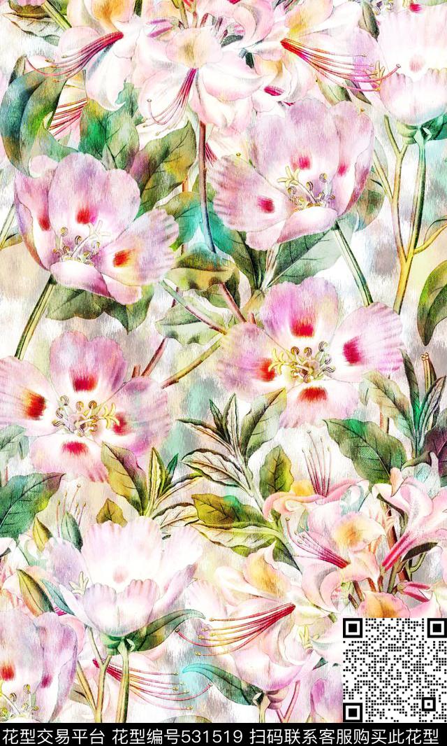 花卉植物数码星光梦幻色彩数码印花华亿平台下载（图片编号: 531519） - 瓦栏（Walan）