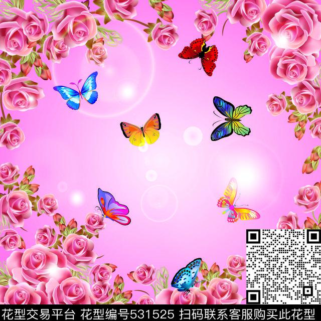 蝴蝶花卉丝巾数码印花华亿平台下载（图片编号: 531525） - 瓦栏（Walan）