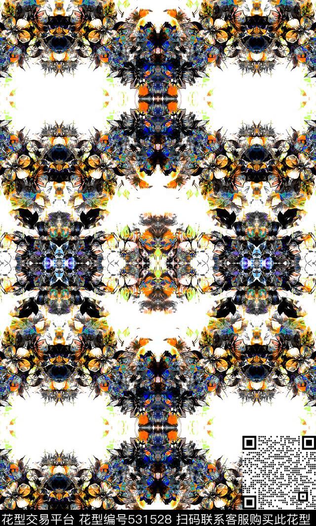 对称时尚水墨数码印花华亿平台下载（图片编号: 531528） - 瓦栏（Walan）