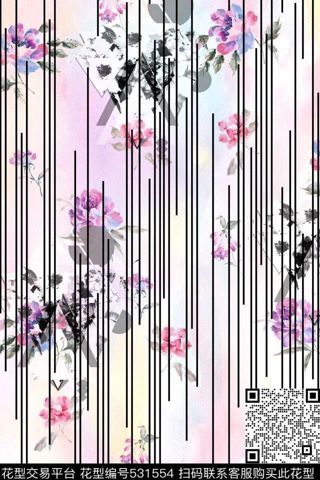 L.D~手绘L.D~水彩L.D~花卉数码印花华亿平台下载（图片编号: 531554） - 瓦栏（Walan）