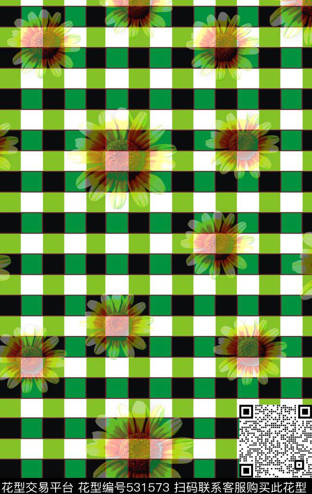 桌布格子花卉数码印花华亿平台下载（图片编号: 531573） - 瓦栏（Walan）