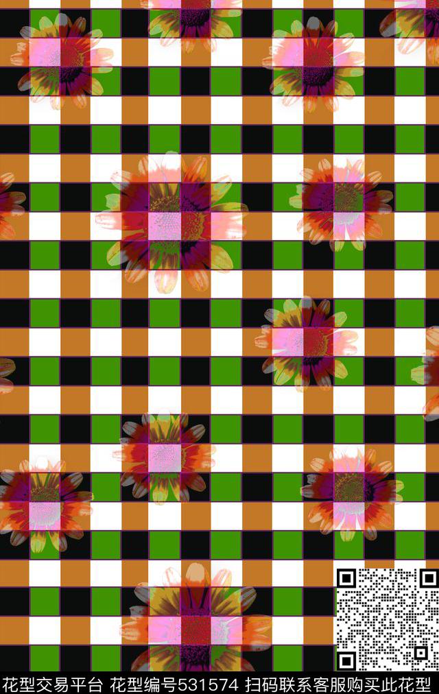 桌布格子花卉数码印花华亿平台下载（图片编号: 531574） - 瓦栏（Walan）