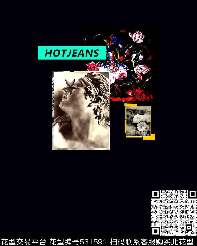 流行时尚石膏像油画花卉数码印花华亿平台下载（图片编号: 531591） - 瓦栏（Walan）