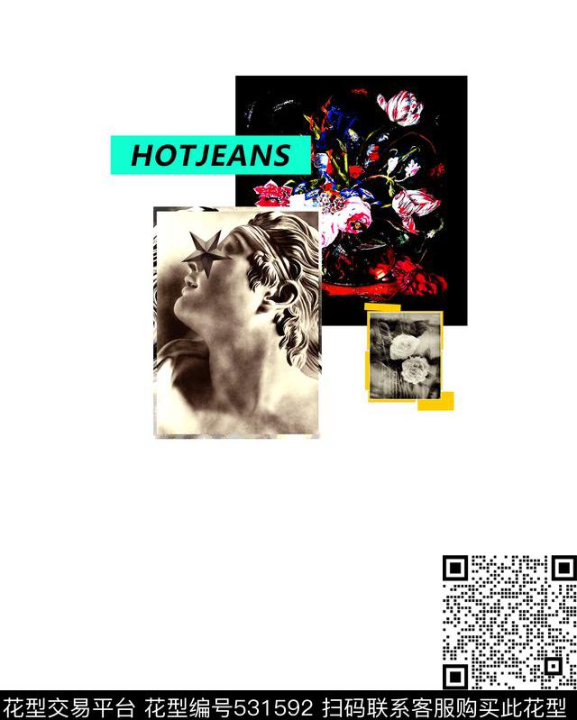 流行时尚石膏像油画花卉数码印花华亿平台下载（图片编号: 531592） - 瓦栏（Walan）