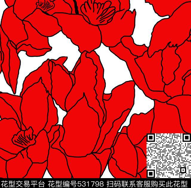 传统印花大花线条花卉传统印花华亿平台下载（图片编号: 531798） - 瓦栏（Walan）