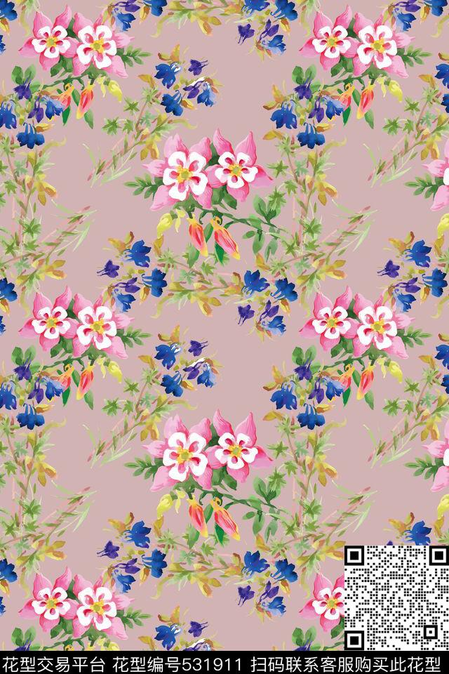 水彩花卉清新传统印花华亿平台下载（图片编号: 531911） - 瓦栏（Walan）