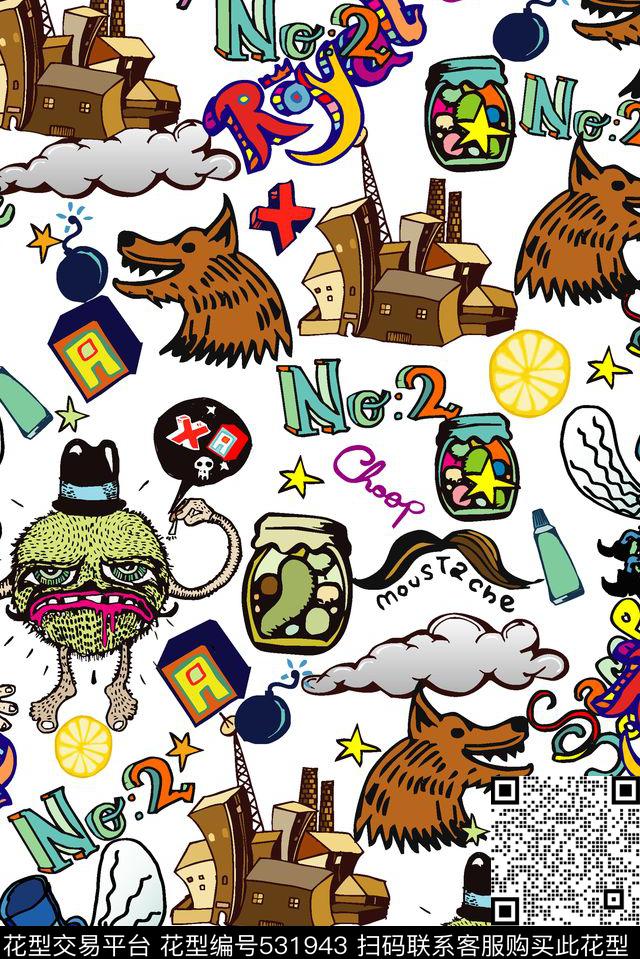 可爱卡通潮流传统印花华亿平台下载（图片编号: 531943） - 瓦栏（Walan）