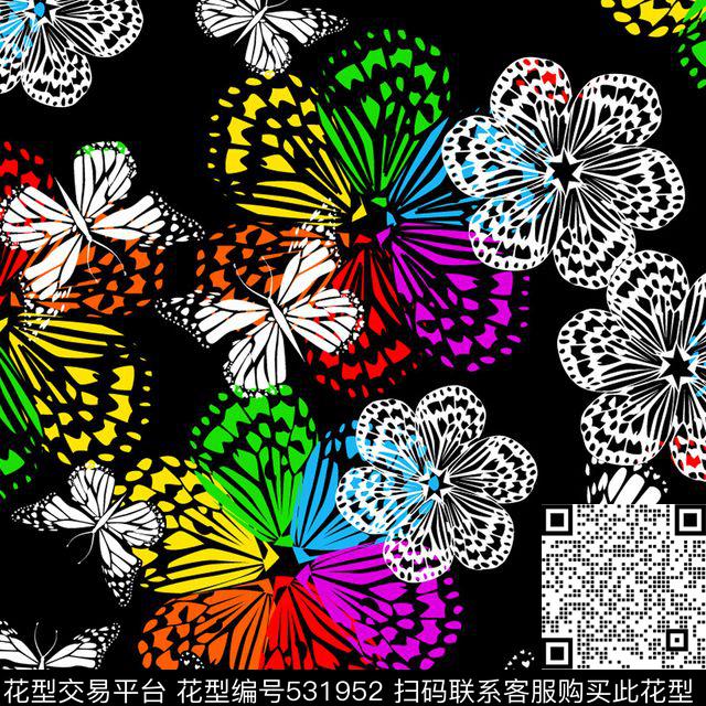 休闲风蝴蝶花卉数码印花华亿平台下载（图片编号: 531952） - 瓦栏（Walan）
