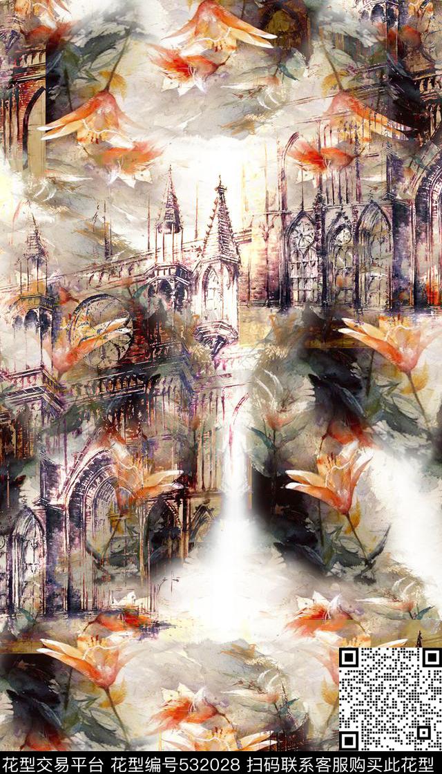 流行时尚花卉英伦风数码印花华亿平台下载（图片编号: 532028） - 瓦栏（Walan）
