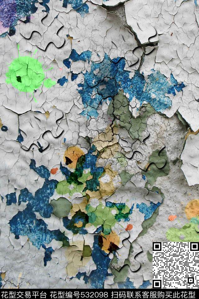 流行时尚龟裂喷溅数码印花华亿平台下载（图片编号: 532098） - 瓦栏（Walan）