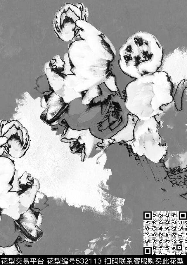 抽象花卉油画数码印花华亿平台下载（图片编号: 532113） - 瓦栏（Walan）