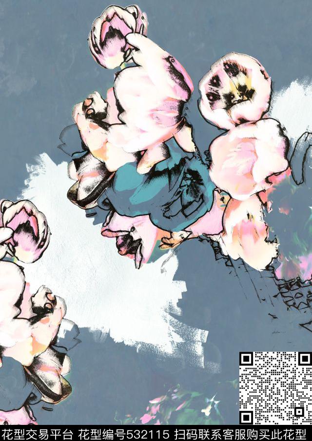 抽象花卉油画数码印花华亿平台下载（图片编号: 532115） - 瓦栏（Walan）