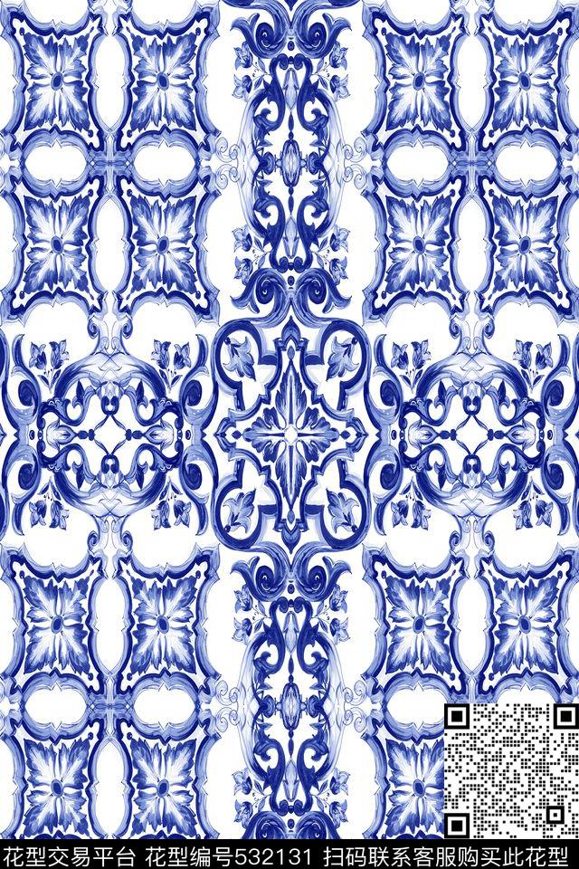 中国风手绘青花传统印花华亿平台下载（图片编号: 532131） - 瓦栏（Walan）
