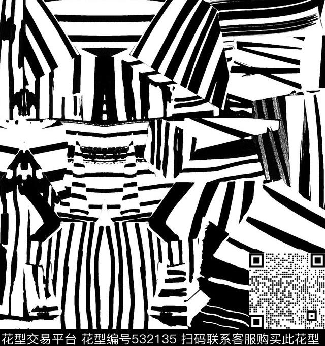 拼接水墨线条时尚潮流原创传统印花华亿平台下载（图片编号: 532135） - 瓦栏（Walan）