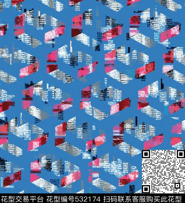 几何菱形块面数码印花华亿平台下载（图片编号: 532174） - 瓦栏（Walan）