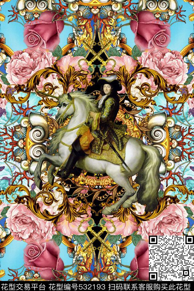 大牌女装面料大牌男士衬衫面料仿大牌复古花卉骑士贝壳传统吉祥图案欧式宫廷风数码印花华亿平台下载（图片编号: 532193） - 瓦栏（Walan）