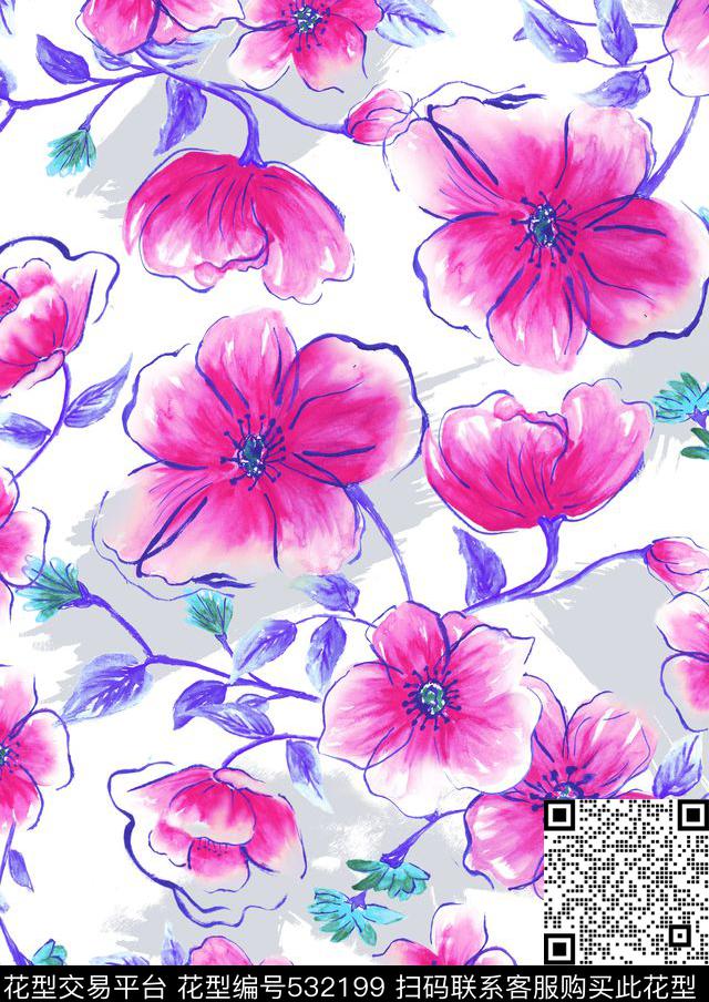 浪漫水彩华亿平台时尚泳装原创手绘数码印花华亿平台下载（图片编号: 532199） - 瓦栏（Walan）