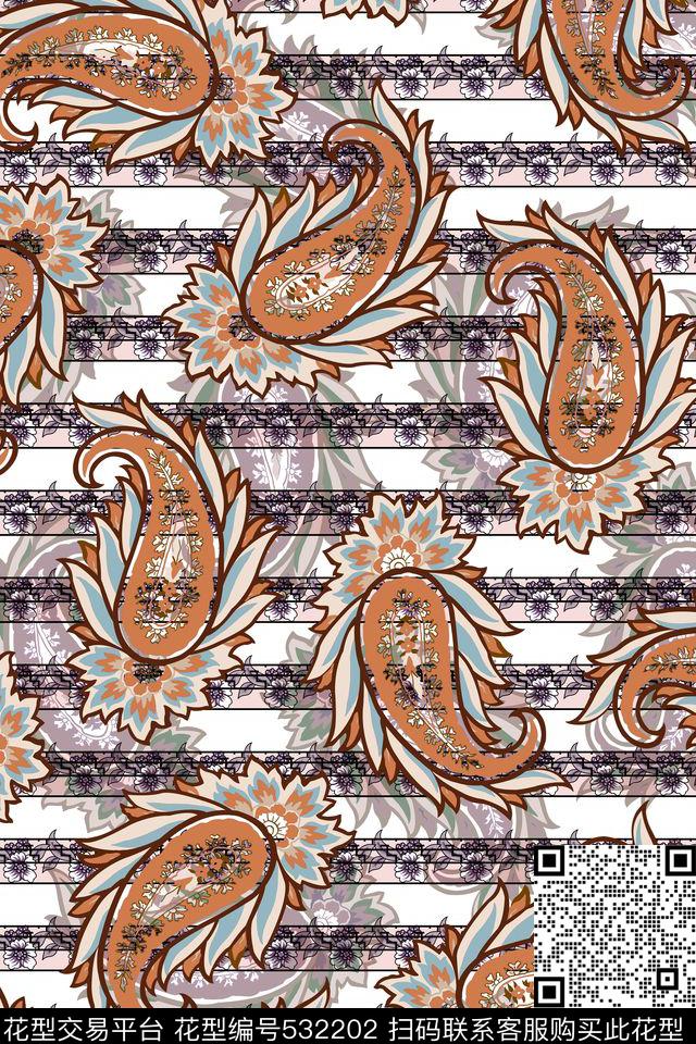 L.D~手绘佩斯利复古传统印花华亿平台下载（图片编号: 532202） - 瓦栏（Walan）
