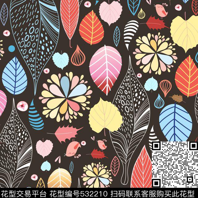 秋天水滴叶子花瓣叶子传统印花华亿平台下载（图片编号: 532210） - 瓦栏（Walan）