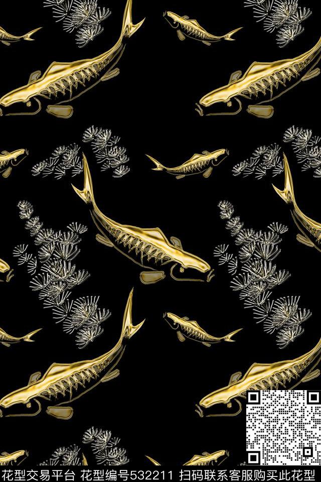 创意黄金吉祥数码印花华亿平台下载（图片编号: 532211） - 瓦栏（Walan）