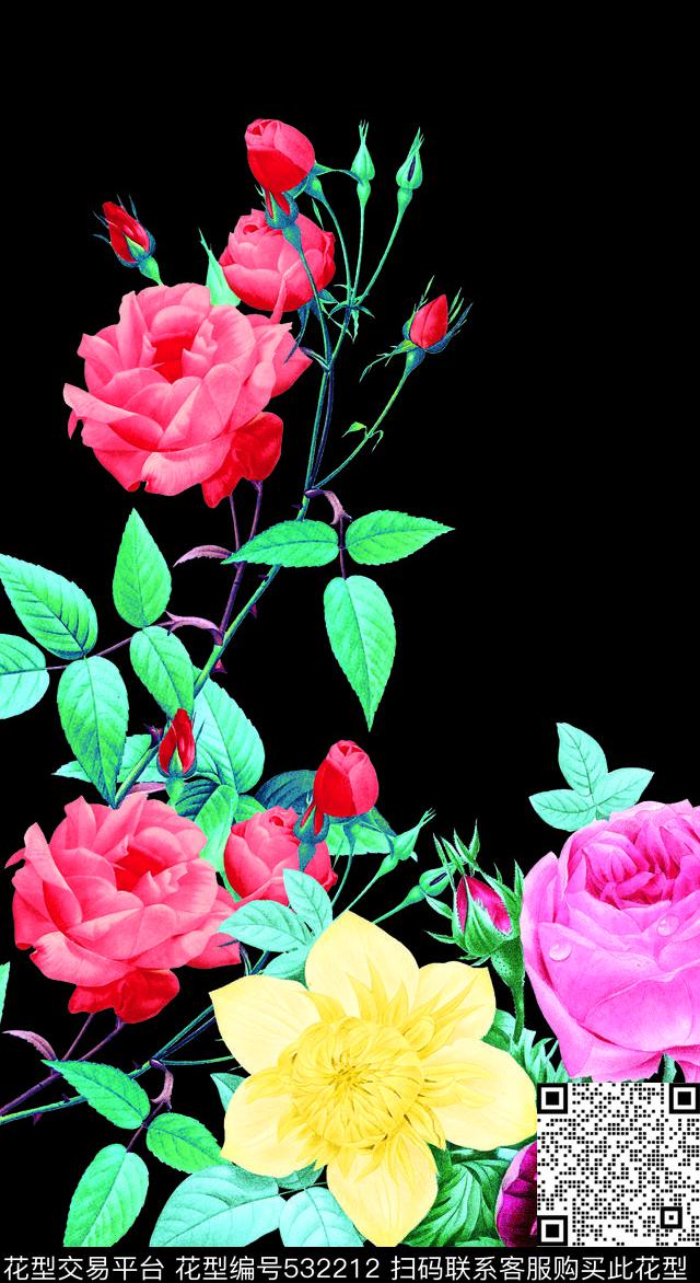 定位玫瑰花大裙子数码印花华亿平台下载（图片编号: 532212） - 瓦栏（Walan）