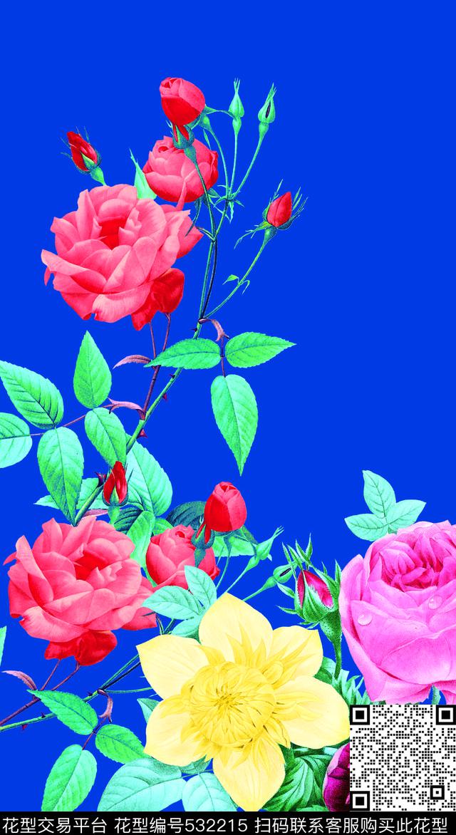 定位玫瑰花大裙子数码印花华亿平台下载（图片编号: 532215） - 瓦栏（Walan）