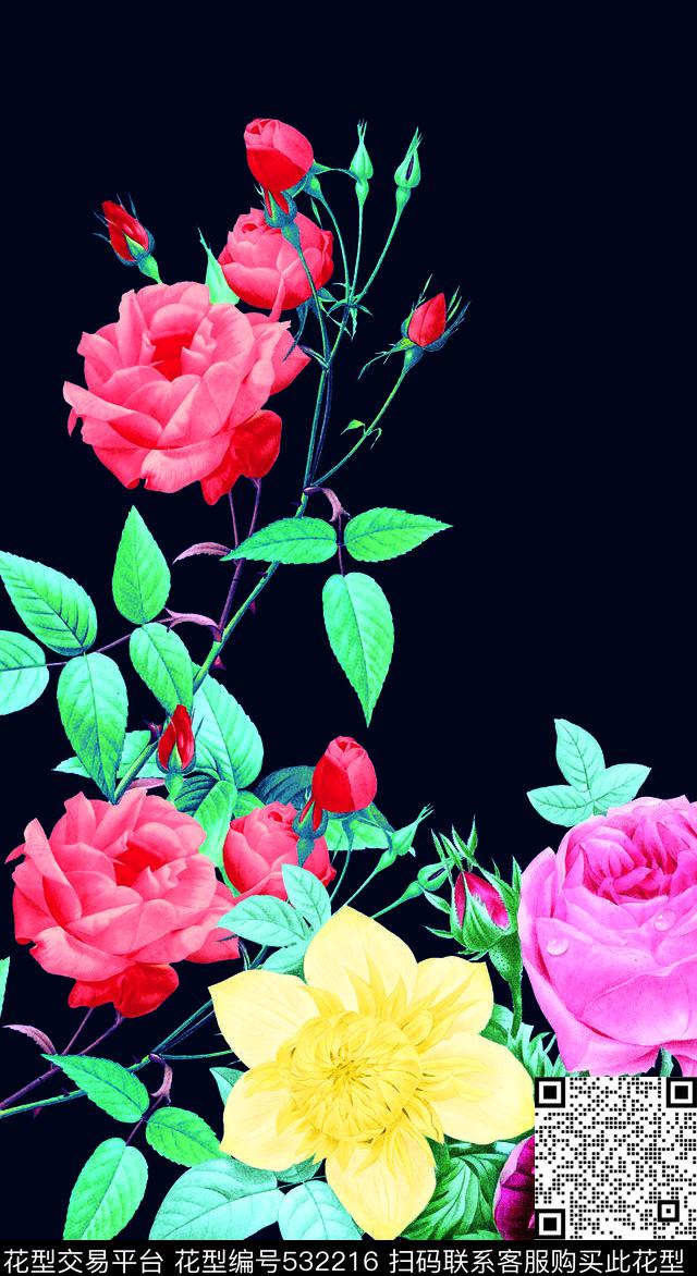 定位玫瑰花大裙子数码印花华亿平台下载（图片编号: 532216） - 瓦栏（Walan）