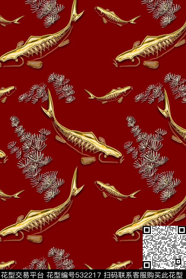 创意黄金吉祥数码印花华亿平台下载（图片编号: 532217） - 瓦栏（Walan）
