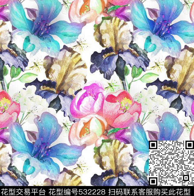 时尚流行优雅百合花卉数码印花华亿平台下载（图片编号: 532228） - 瓦栏（Walan）