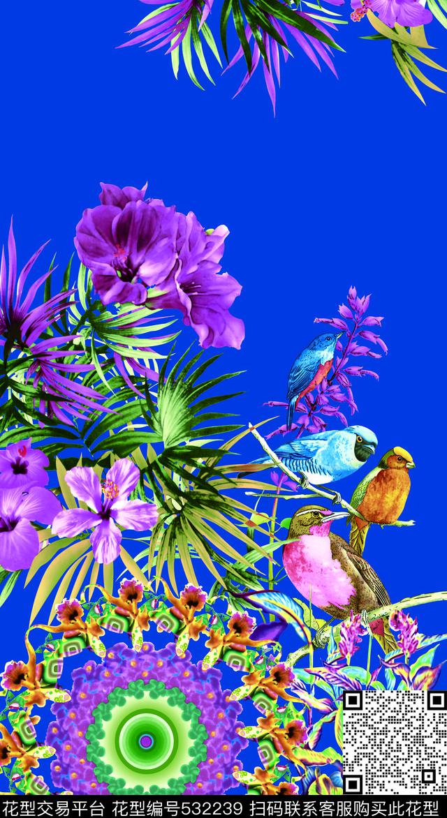 大花朵定位数码印花华亿平台下载（图片编号: 532239） - 瓦栏（Walan）