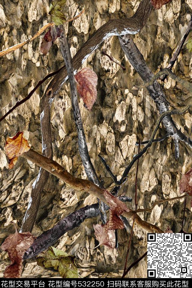户外迷彩树皮枯树枝枯叶数码印花华亿平台下载（图片编号: 532250） - 瓦栏（Walan）