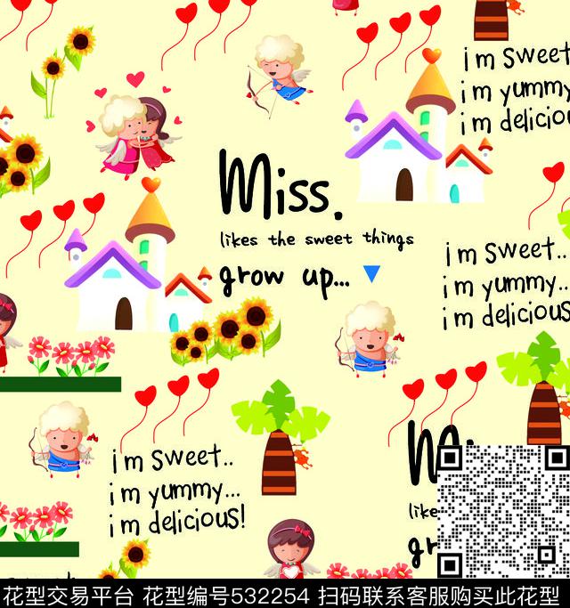 卡通城堡卡通人物数码印花华亿平台下载（图片编号: 532254） - 瓦栏（Walan）