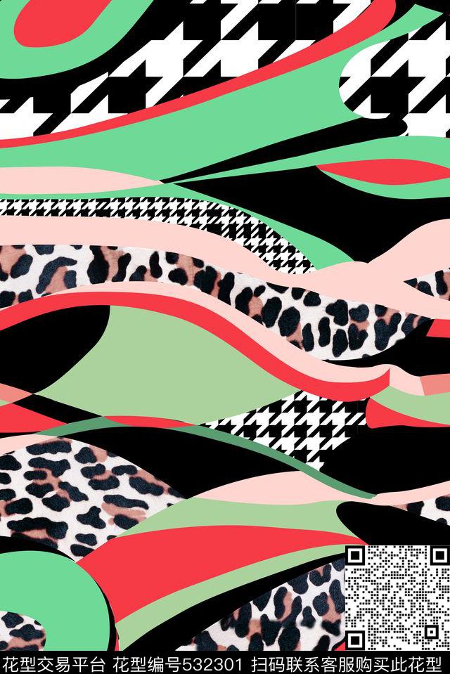 豹纹抽象女装数码印花华亿平台下载（图片编号: 532301） - 瓦栏（Walan）