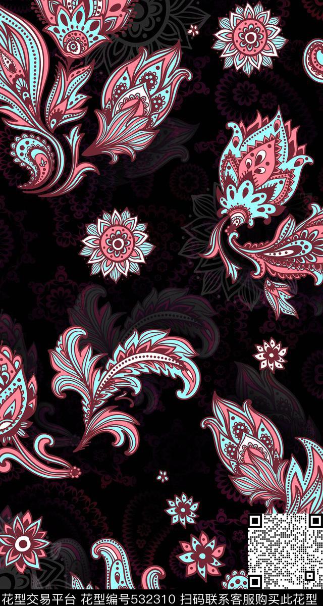 欧式花纹佩斯利花纹手绘传统印花华亿平台下载（图片编号: 532310） - 瓦栏（Walan）