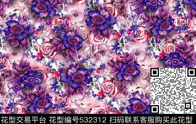 花朵立体流行数码印花华亿平台下载（图片编号: 532312） - 瓦栏（Walan）