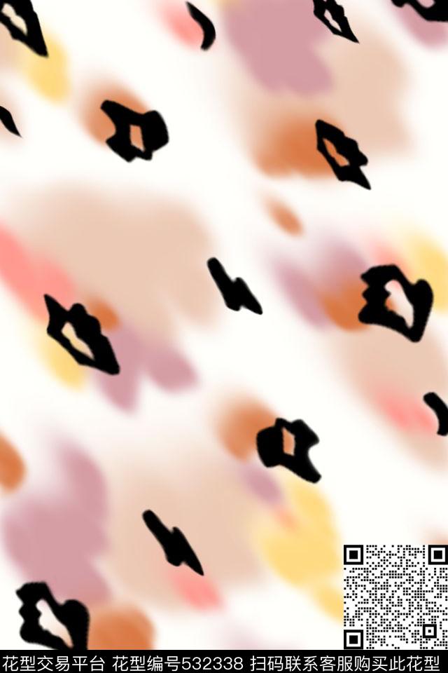 抽象炫彩晕染云纹豹纹数码印花华亿平台下载（图片编号: 532338） - 瓦栏（Walan）