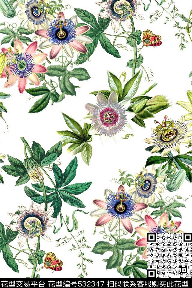 时尚花卉植物数码印花华亿平台下载（图片编号: 532347） - 瓦栏（Walan）