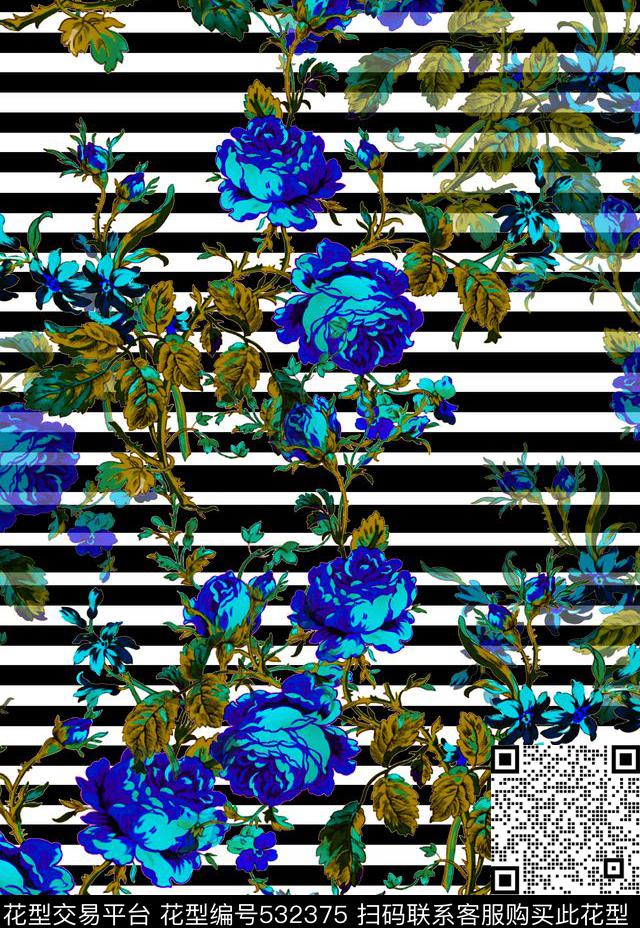 欧式花卉藤条纹数码印花华亿平台下载（图片编号: 532375） - 瓦栏（Walan）