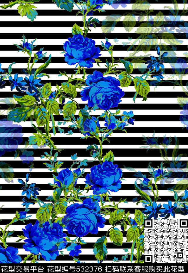 欧式花卉藤条纹数码印花华亿平台下载（图片编号: 532376） - 瓦栏（Walan）