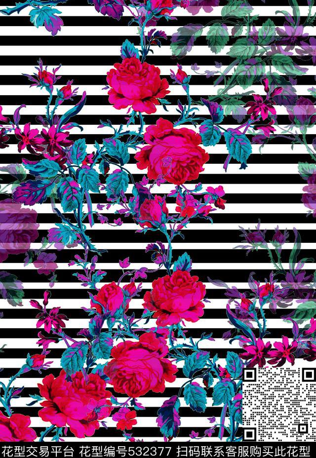 欧式花卉藤条纹数码印花华亿平台下载（图片编号: 532377） - 瓦栏（Walan）