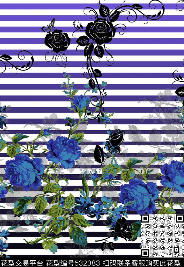 欧式花藤条纹数码印花华亿平台下载（图片编号: 532383） - 瓦栏（Walan）