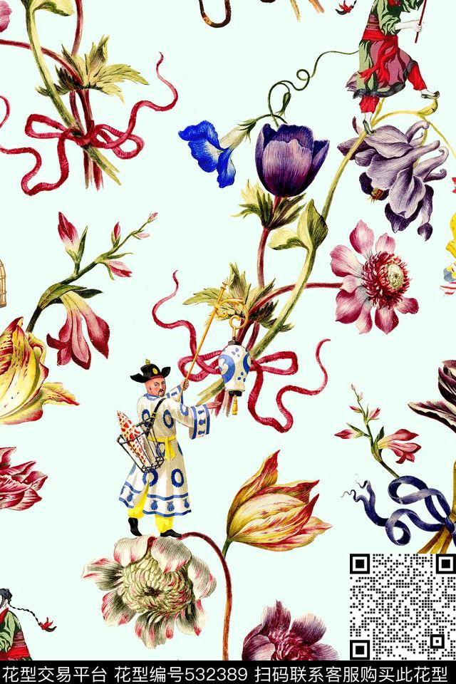 时尚手绘花卉数码印花华亿平台下载（图片编号: 532389） - 瓦栏（Walan）