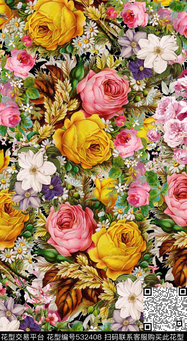 油画花花卉鲜花数码印花华亿平台下载（图片编号: 532408） - 瓦栏（Walan）