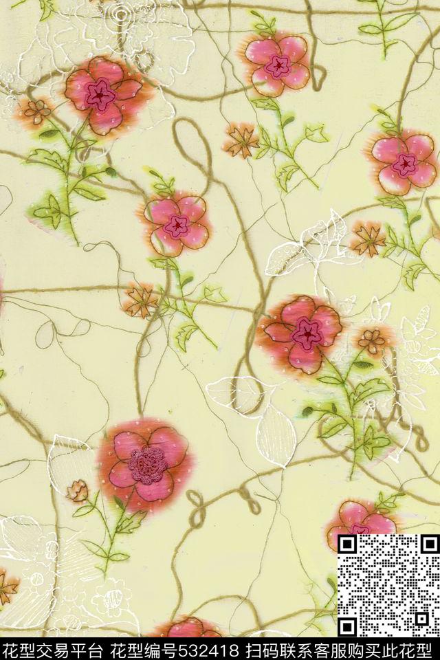 刺绣印花刺绣印花盘带小花3D印花大牌印花数码印花华亿平台下载（图片编号: 532418） - 瓦栏（Walan）