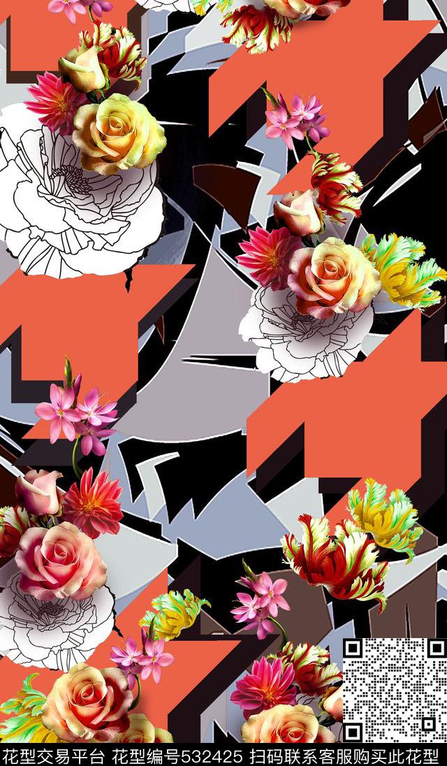 几何简洁真实花数码印花华亿平台下载（图片编号: 532425） - 瓦栏（Walan）