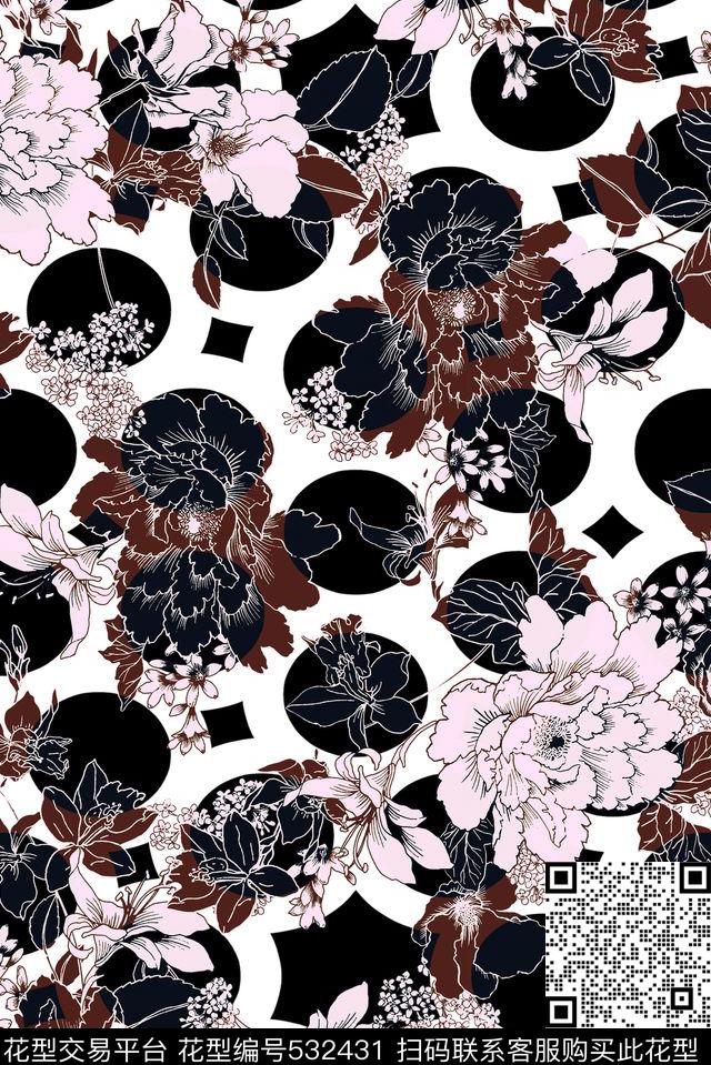 工笔E-花卉几何/FlowersU-植物花卉/Botany传统印花华亿平台下载（图片编号: 532431） - 瓦栏（Walan）